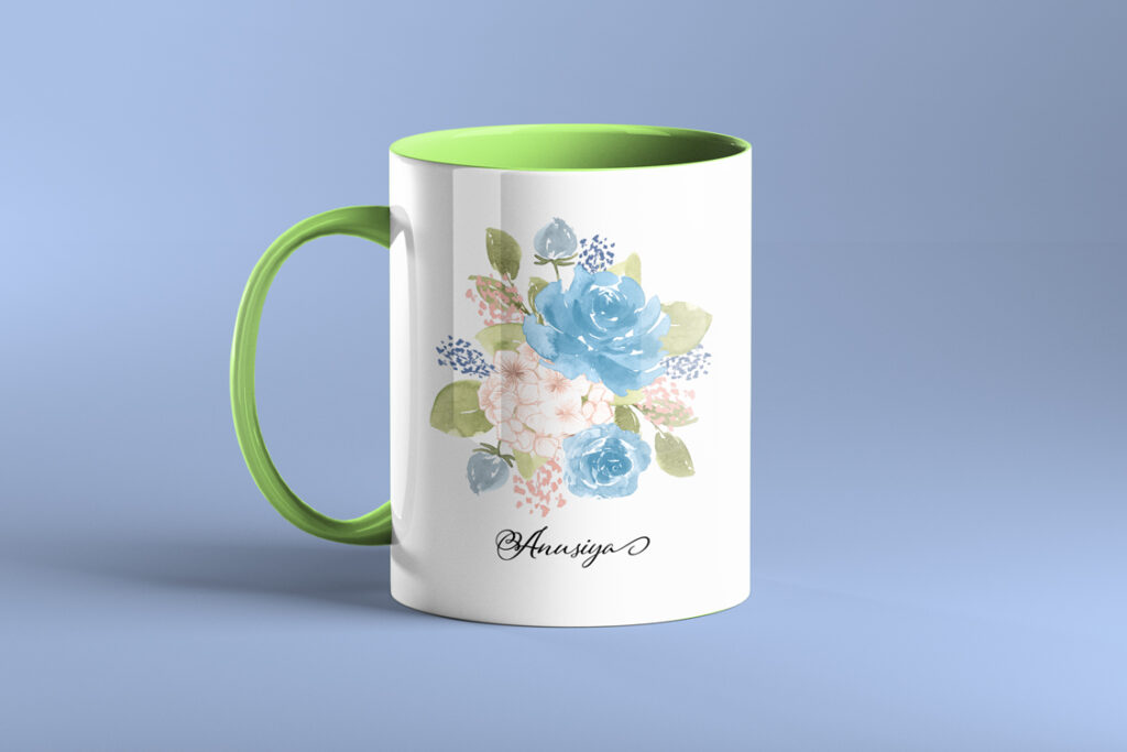 Green White Floral BPR Coffee Mug 11oz