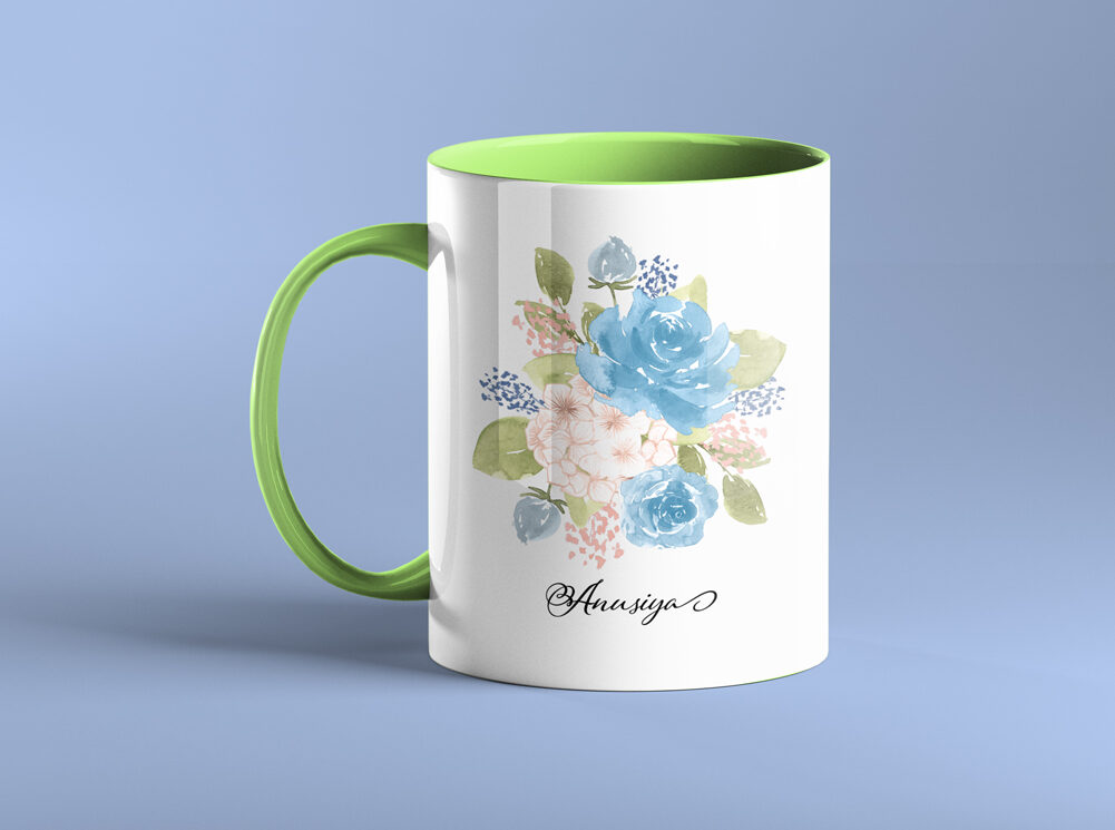 Green White Floral BPR Coffee Mug 11oz