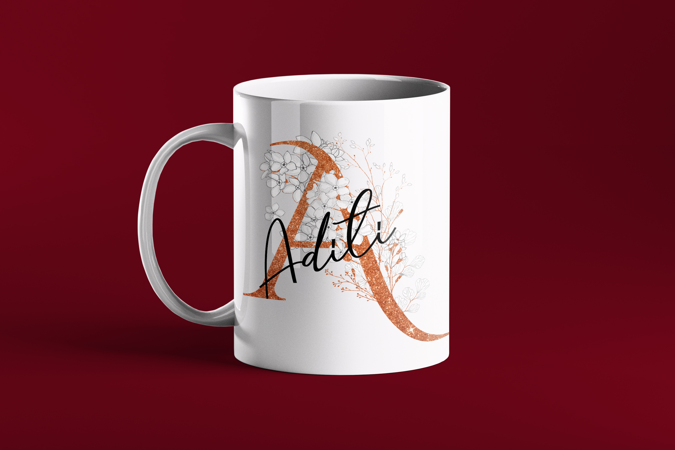 White Floral Named Coffee Mug 11oz