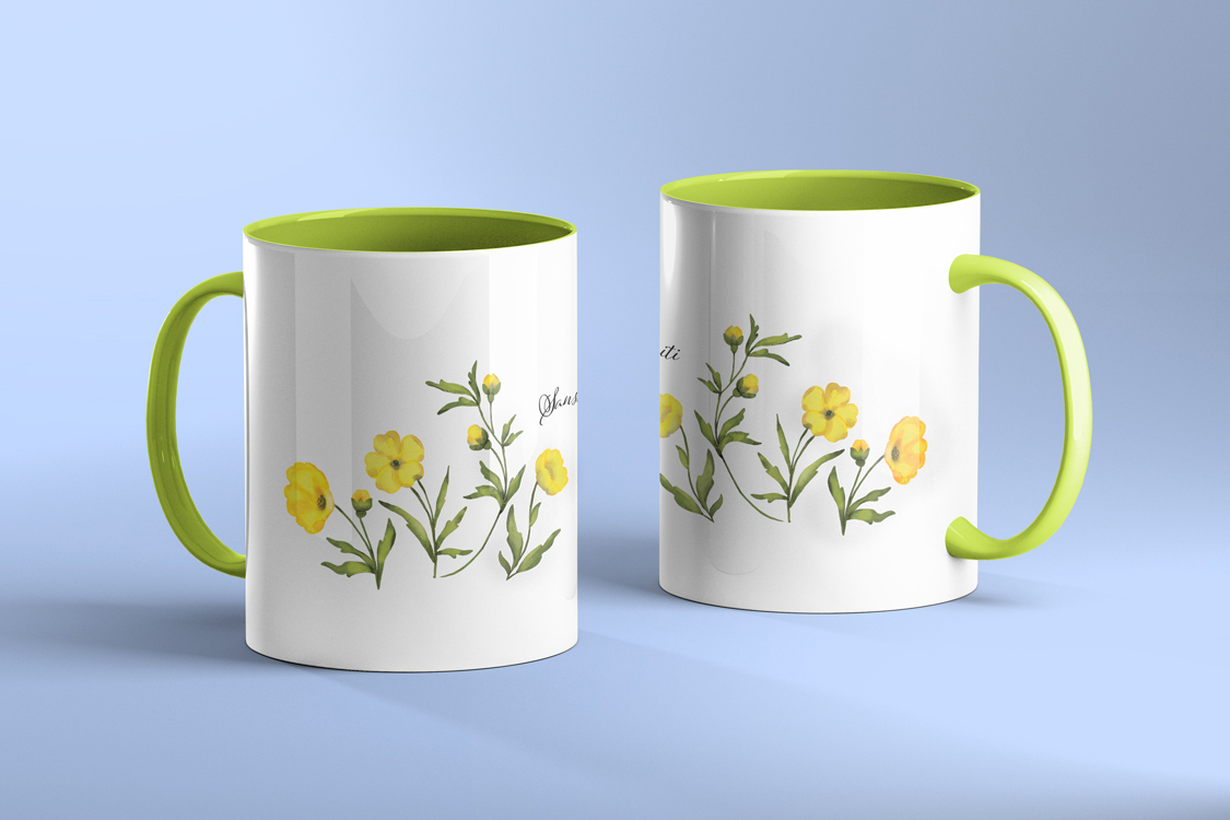 Green White Floral Coffee Mug 11oz - Image 2