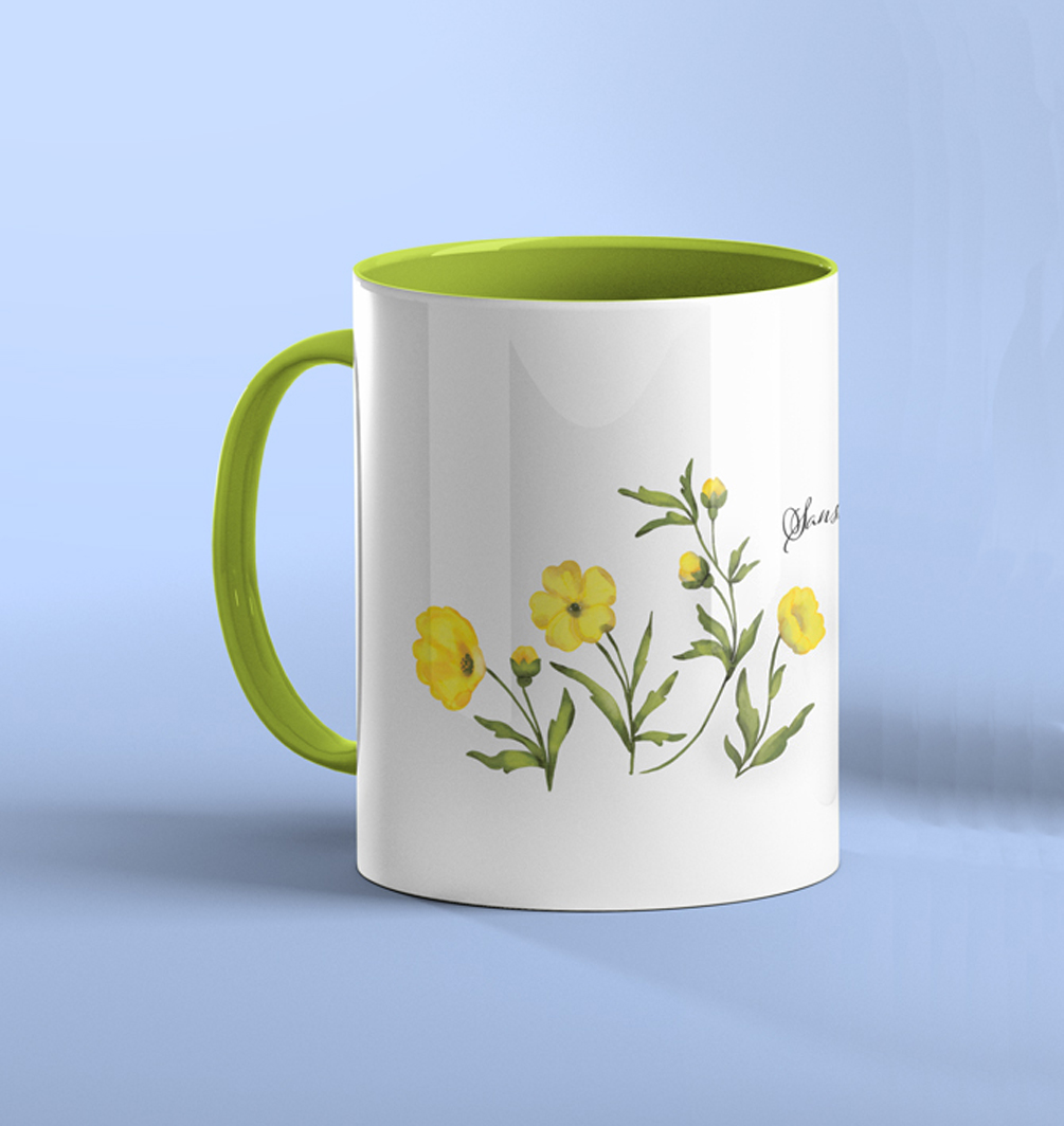 Green White Floral Coffee Mug 11oz