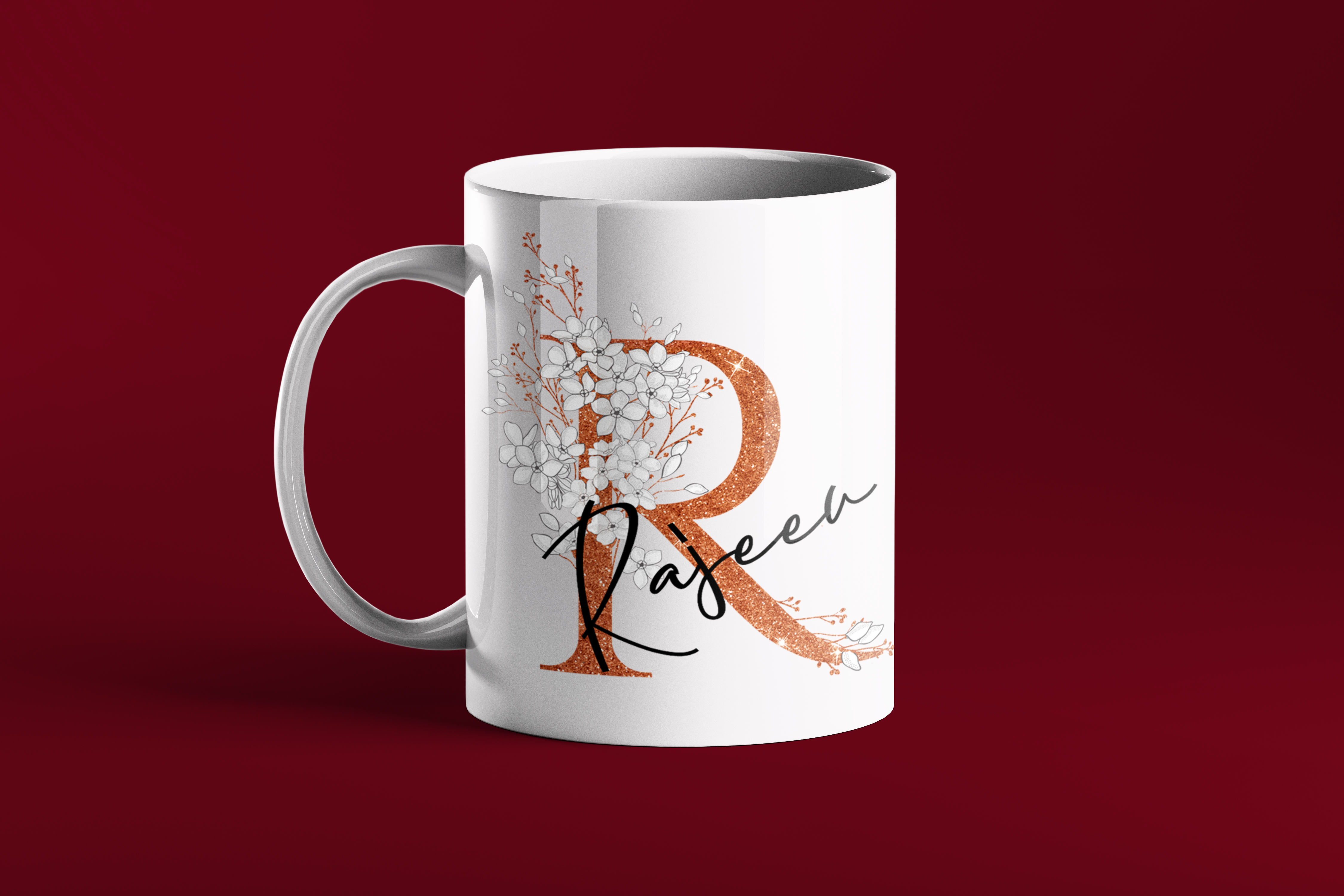 White Floral Named Coffee Mug 11oz - Image 2